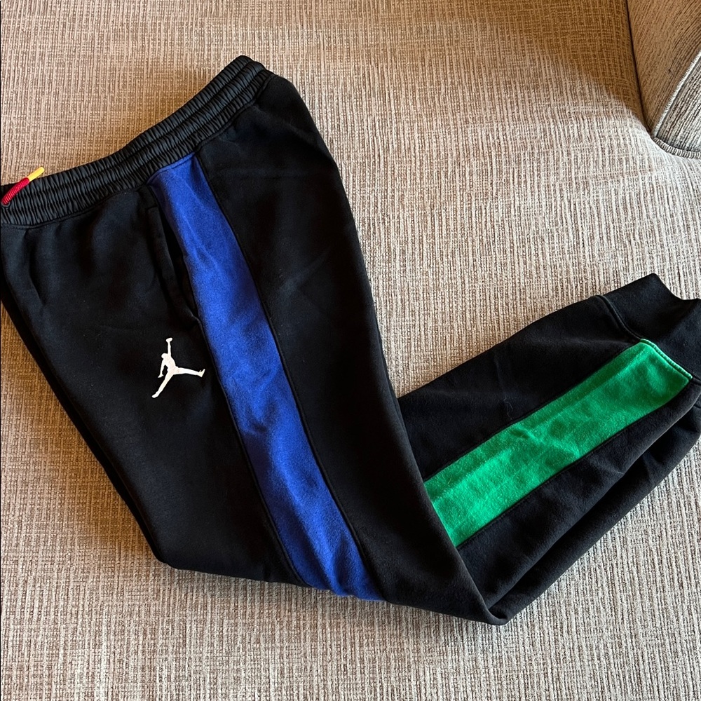 Jordan Kids Black Sweatpants with Blue and Green Stripes